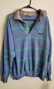 Vintage Men's Large Antigua Knit Polo Striped Golf Preppy Rugby Shirt Blue Green - Picture 1 of 5