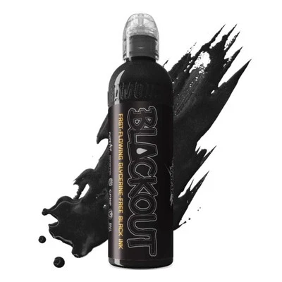 Tinta para tatuaje Blackout Black 8 oz - grado profesional, alto en pigmento, vegana y segura para la piel Foto 1 de 4