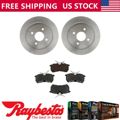 Rotores de freio traseiros + pastilhas de freio metálicas e ferragens para 2002-2004 Ford Focus - Imagem 1 de 4