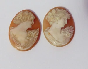 2 VINTAGE UNMOUNTED SHELL VICTORIAN CAMEOS 1 1/8" X 7/8" - Picture 1 of 2