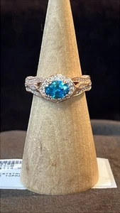 Wunderschöner Blautopas & Kristall Ring in Rotgold über Sterling Größe 8 - Bild 1 von 10