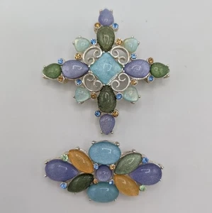 2er Set Liz Claiborne Broschen schimmernde Acrylsteine Strass silberfarben - Bild 1 von 20