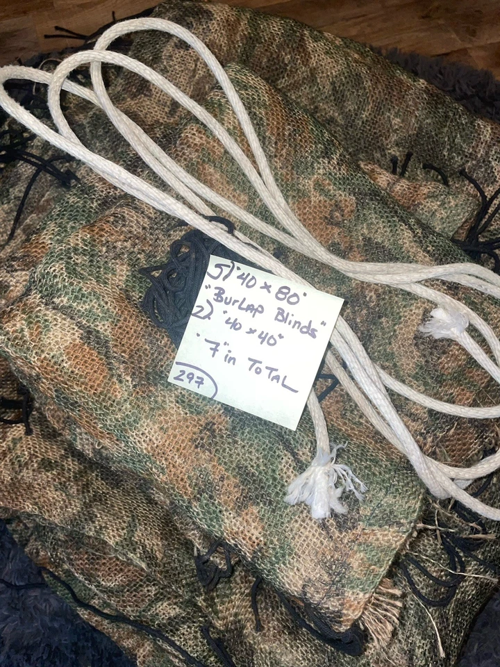 Винтажные камуфляжные жалюзи Burlap 7 шт сделано в США жалюзи Allen 40 футов ~ 80 дюймов с люверсом - Изображение 1 из 4