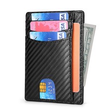 RFID Blocking Money Clip Mens Leather Carbon Fiber Card Holder Case Cover Wallet