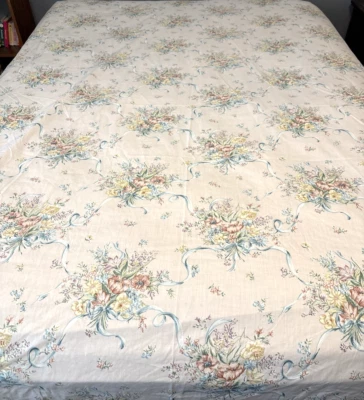 Sábana plana doble vintage Pequot CINTA FLORAL percal sin hierro mezcla de algodón Foto 1 de 4