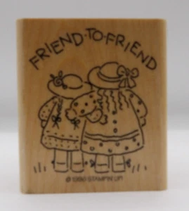 Stempel Holz Freund zu Freund 2 Mädchen Stampin' Up! ©1996 2 1/4"" x 2"" - Bild 1 von 4