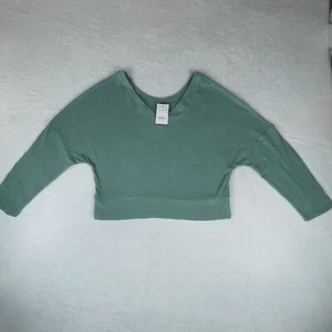 Auden Top Womens XS Green Cozy Ribbed Knit Cropped Dolman Sleeve V-Neck Pullover - Picture 1 of 4