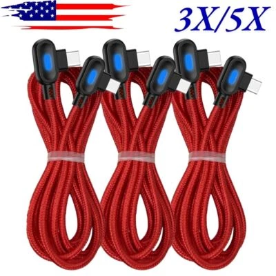 3/5X 90 Degree Angle USB-C to USB-C Charger Cable Fast Charging Type-C Sync Cord - Image 1 of 4