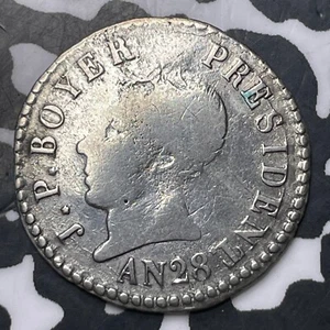 AN 28 (1831) Haiti 25 Centimes Lot#MK374 Silver! Cleaned, KM#18.1 - Picture 1 of 2