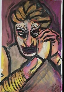 Aceo Original, Fantasy Art Brut Abstracts man Witch horror stories portrait - Picture 1 of 1