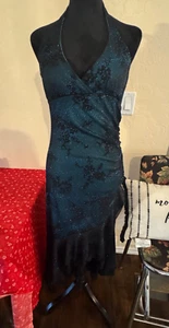 Vintage Y2K Halter Prom Dress Sheer Glitter Black Blue Womens Large Fairycore - Picture 1 of 11