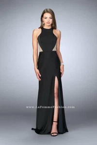 La Femme Black Jersey Beaded Gala Formal Gown Dress sz 2 - Picture 1 of 2