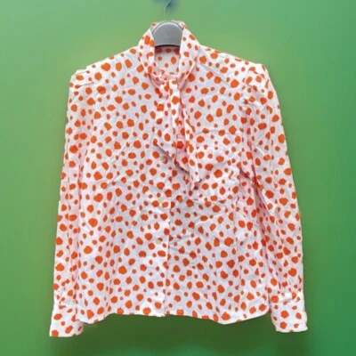 Chemisier femme vintage années 70 Georges Rech UK 10 Europcar uniforme cravate volants - Photo 1/4