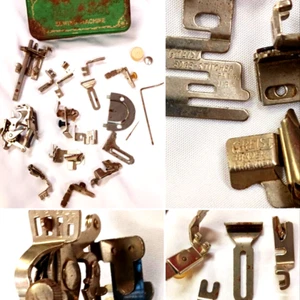 VINTAGE GREIST TUCKER SEWING MACHINE ATTACHMENTS 15 + PIECES & METAL BOX READ - Picture 1 of 15