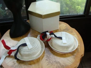 Set of 2 Vintage Girls White Summer Hat with Ribbons Size 6.5  - Picture 1 of 12