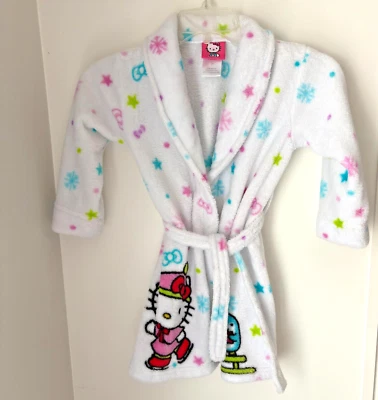 Sanrio Hello Kitty & Friends Peluche Suave Blanco Baño, Bata de Noche Ropa de Dormir Talla 4T Foto 1 de 4