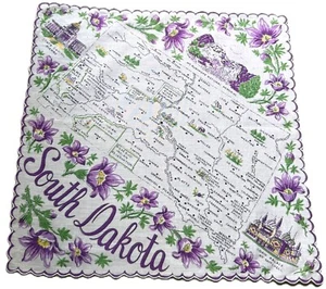 NOS Vtg. SOUTH DAKOTA Hanky Souvenir Travel Tourist State Notables - Picture 1 of 6