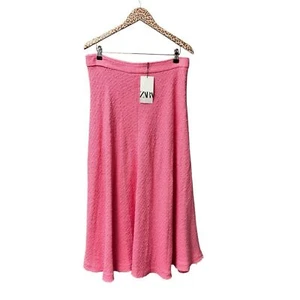 NEW Zara Tweed Textured High Waist Midi Skirt Candy Barbie Long Pink XL NWT - Picture 1 of 11