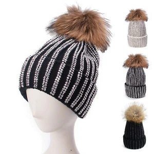A391 Womens Rhinestone Beanie Slouchy Baggy Skull Knit Pom Pom Cap Winter Hats - Picture 1 of 23
