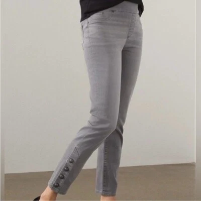 Chico’s Jeans Pull On Jegging Ankle Button Hem 0 Gray Stretch 4 Slim High Rise - Image 1 of 4