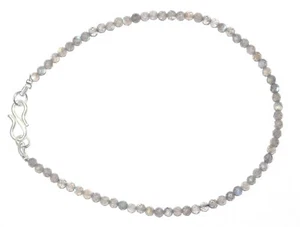 925 Fine Silver Blue Labradorite Gemstone 3 mm Round Beads 5" Strand Bracelet F1 - Picture 1 of 8