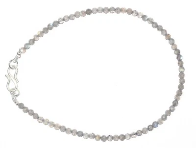 925 Argento Fine Blu Pietra Labradorite 3 MM Perline Rotonde 5 " Filo Bracelet - Immagine 1 di 4