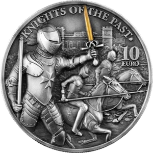 Malta 2021 10€ Caballeros del Pasado 2 Oz Alto Relieve Moneda Plata - Imagen 1 de 7