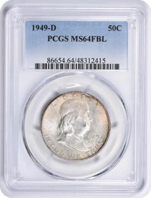 1949-D Franklin Silver Half Dollar MS64FBL PCGS Toned #2415 - Image 1 of 2