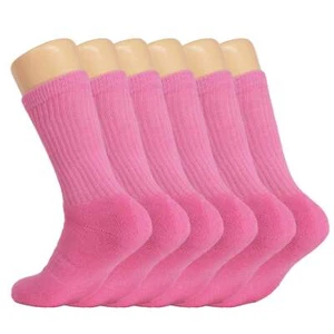 6 Pairs Women's Pink Cotton Crew Socks – Size 10-13, Terry Cushion Foot, Breatha - Picture 1 of 2