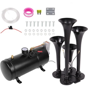 Air Horn For Trucks Train Horns Kit 12 Volt w/3L Air Compressor 4 Trumpet 150db - Picture 1 of 10