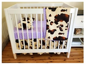 Western Crib Bedding Set Brown Cow Print Baby Bedding (standard OR portable) - Picture 1 of 6