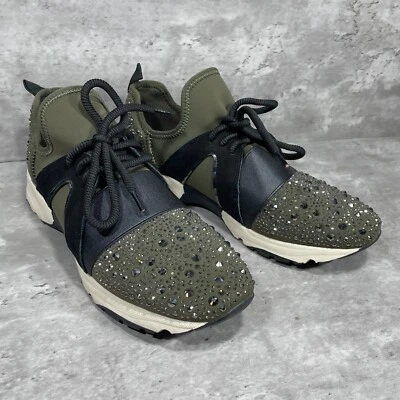 Carvela Green Leather / Textile Studded Lace Up Sneakers Flats Women's Size - Image 1 of 4