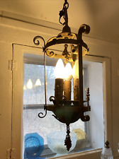 Antique Spanish Gothic Iron Bronze finish Lantern Foyer/Hall Pendant Light