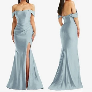 Vestido Cynthia & Sahar Grande Hombro Descubierto Corsé Satinado Vestido Sirena Bebé Azul - Imagen 1 de 16