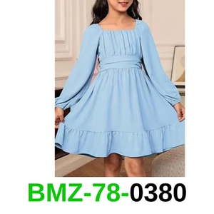 DOKOTOO KIDS Girls Long Sleeve Ruffle Hem Off Shoulder Dress Cute Square, 8-9y - Picture 1 of 4