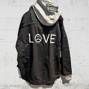 Unisex Women’s M / Junior L / Men’s S / Hooded Denim Jacket Long Sleeve LOVE - Picture 1 of 8