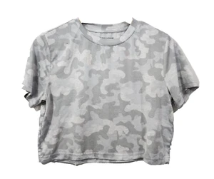 Max Allie Women's Ultra Soft Cropped Tee Gray Camo Size S Yoga Gym Workouts - Picture 1 of 23