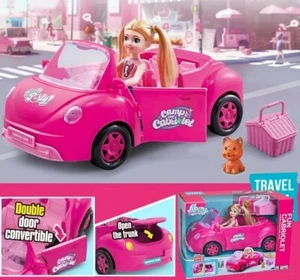 Large Cabriolet Pink Car Toy For Barbie Style Doll Girls Convertible Role Play - Picture 1 of 7