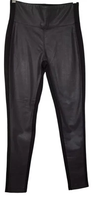 New Calvin Klein Mix Media Leggings Faux Leather Women' Size S Black Knit READ - Image 1 of 4
