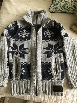 Superdry wool cardigan size Medium Navy /Grey - Image 1 of 4