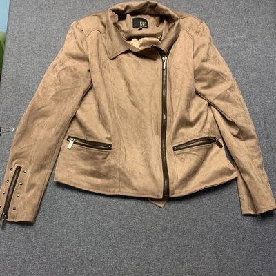 Chaqueta para mujer KUT From The Kloth talla XL marrón imitación gamuza moto bolsillos con cremallera Foto 1 de 4