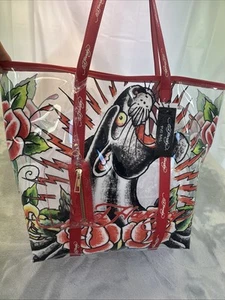NEW Ed Hardy Black Panther Large Tote Bag Women's Clear Red Beach Party Bag PVC - Picture 1 of 6