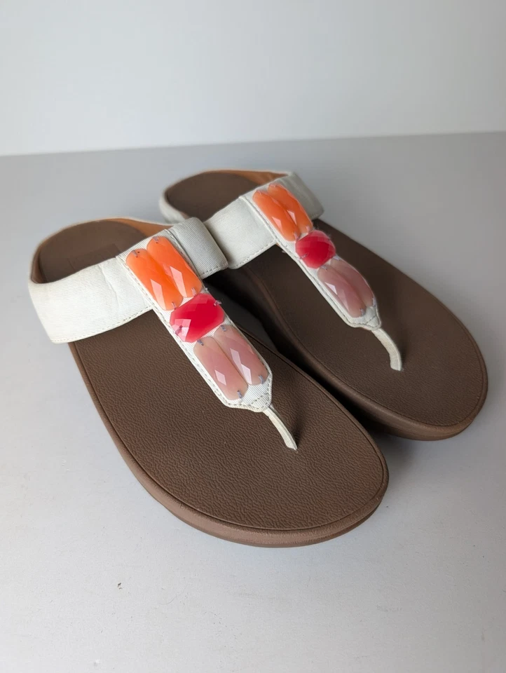 Sandalias de Tanga Fitflop Lulu Incastone para Mujer 9 EE. UU. Blanco Estrás Cuña 681-194 Foto 1 de 4