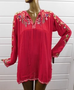 JOHNNY WAS EMBROIDERED RED BLOUSE WOMENS MULTICOLOR FLORAL EMBOIDEREY SIZE L - Picture 1 of 6