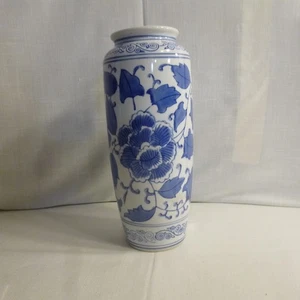 Chinesische Porzellan VASE 12" weiß mit blauen Blumen & Blättern 14. Jahrhundert Stil - EVC - Bild 1 von 5