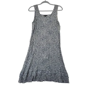 Eileen Fisher Silk Sheer Dress Sleeveless Midi Ruffle Hem Blue White Print M - Picture 1 of 7