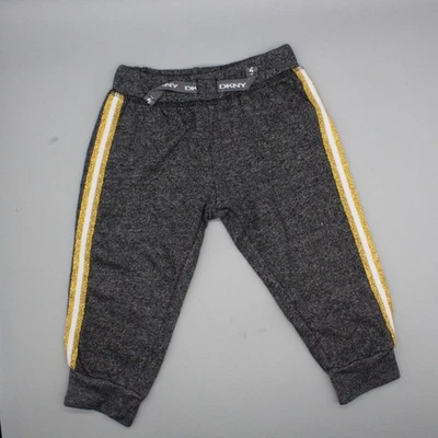 DKNY Baby Girls Jogger Pants Charcoal Gray Gold Stripe 18 Months - Image 1 of 3