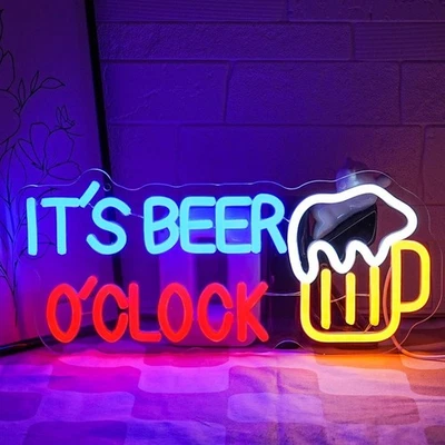 It's Beer O'Clock LED Neon Schild Dimmbar USB Bier Bar Deko 37x16cm - Bild 1 von 4