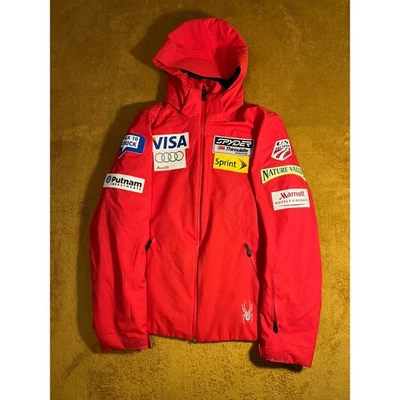 Spyder US Ski Team Winter Ski Jacket Women Red Hooded Full Zip Puffer - Image 1 of 4