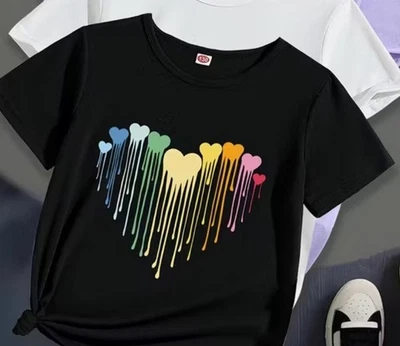 Women’s Black Heart Theme Tee Size Large NEW AZ-651915 - Image 1 of 2